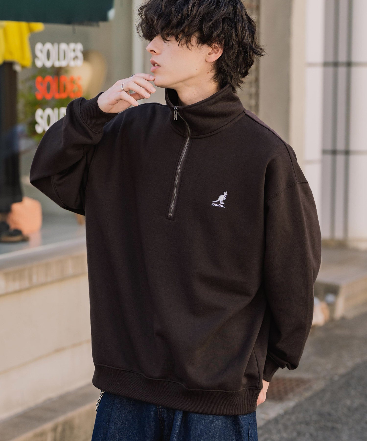新色追加 KANGOL カンゴール 別注コラボオーバーサイズ裏起毛ロゴ刺繍ハーフジップハイネックスウェットトレーナー 13840 【セットアップ可能】