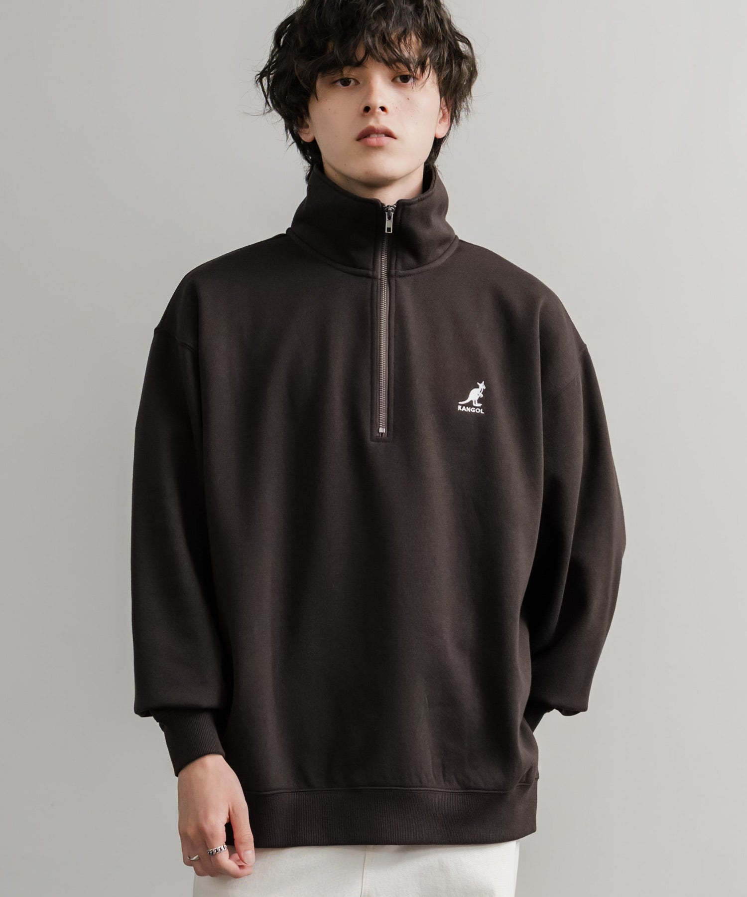 新色追加 KANGOL カンゴール 別注コラボ 裏起毛ロゴ刺繍ハーフジップ 13840