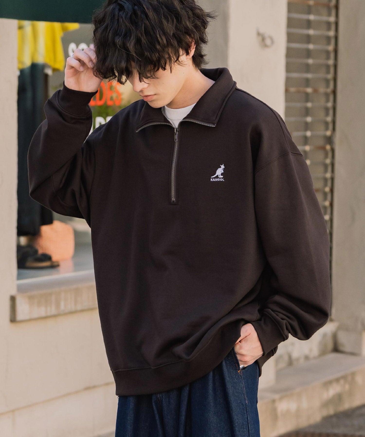 新色追加 KANGOL カンゴール 別注コラボオーバーサイズ裏起毛ロゴ刺繍ハーフジップハイネックスウェットトレーナー 13840 【セットアップ可能】