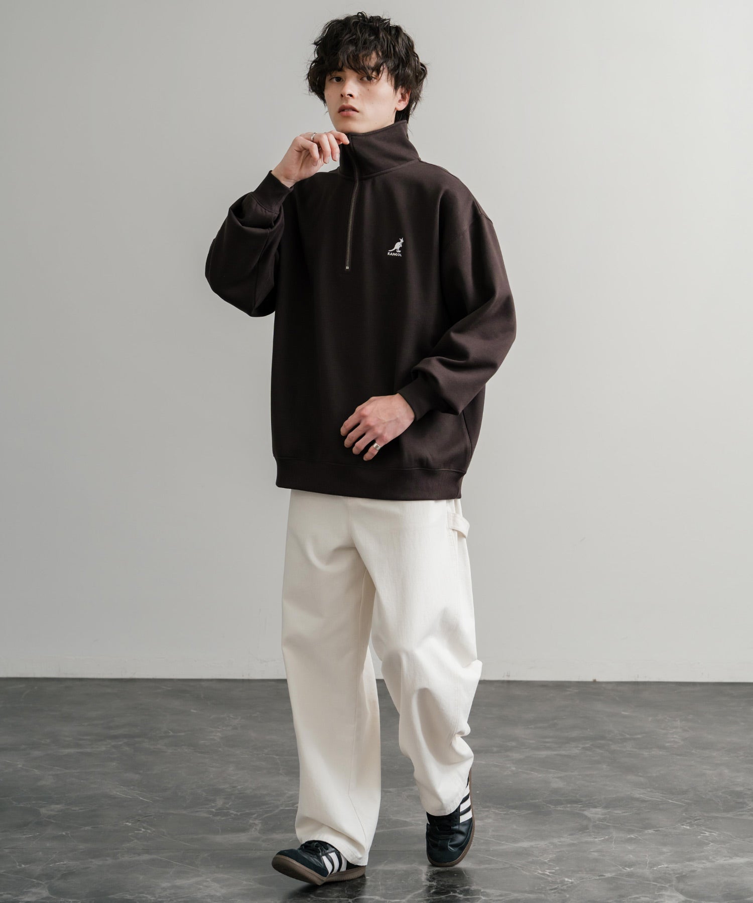 新色追加 KANGOL カンゴール 別注コラボ 裏起毛ロゴ刺繍ハーフジップ 13840