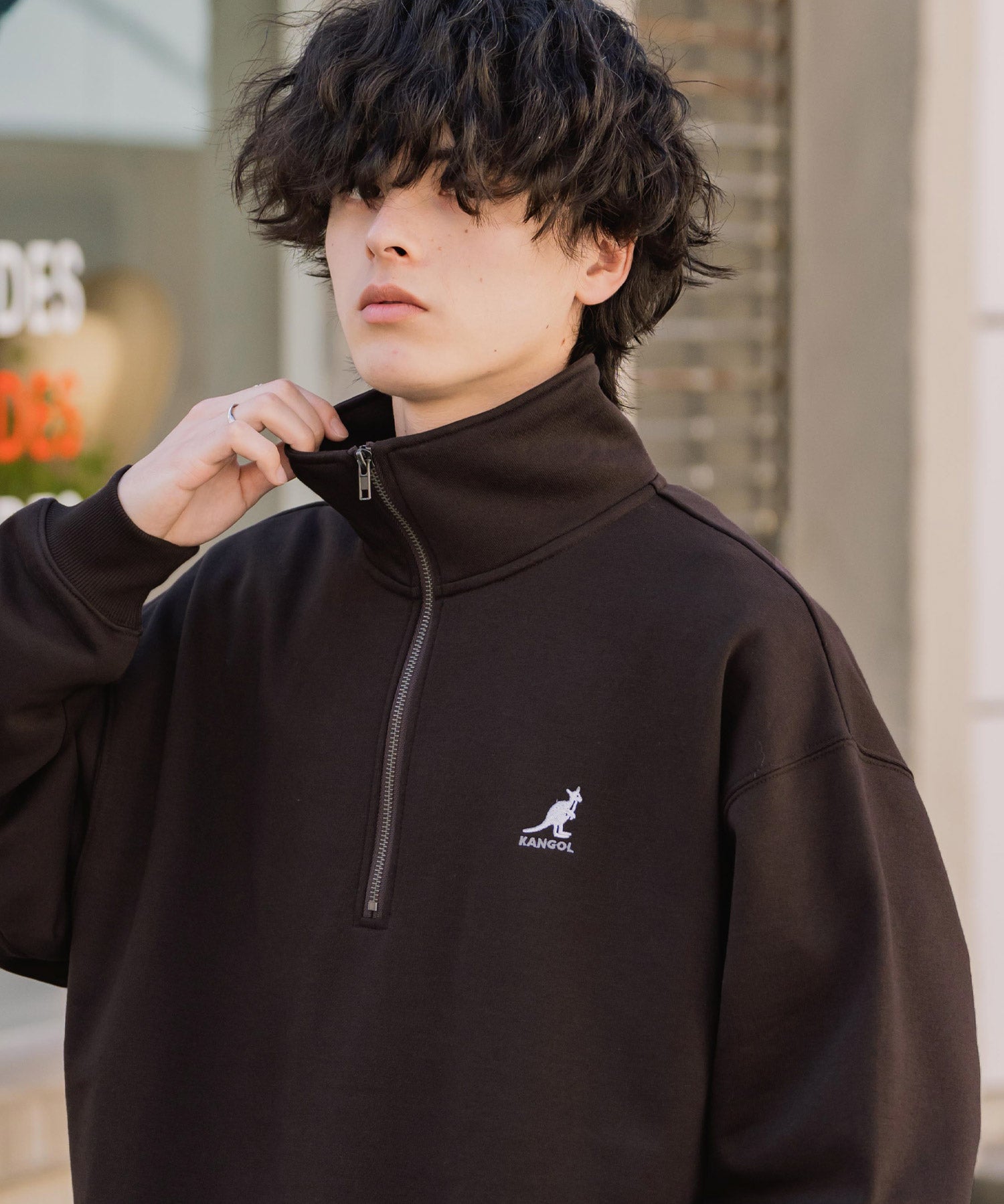新色追加 KANGOL カンゴール 別注コラボオーバーサイズ裏起毛ロゴ刺繍ハーフジップハイネックスウェットトレーナー 13840 【セットアップ可能】
