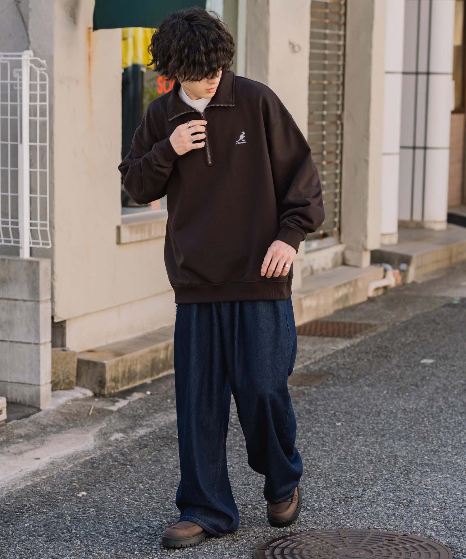 新色追加 KANGOL カンゴール 別注コラボオーバーサイズ裏起毛ロゴ刺繍ハーフジップハイネックスウェットトレーナー 13840 【セットアップ可能】