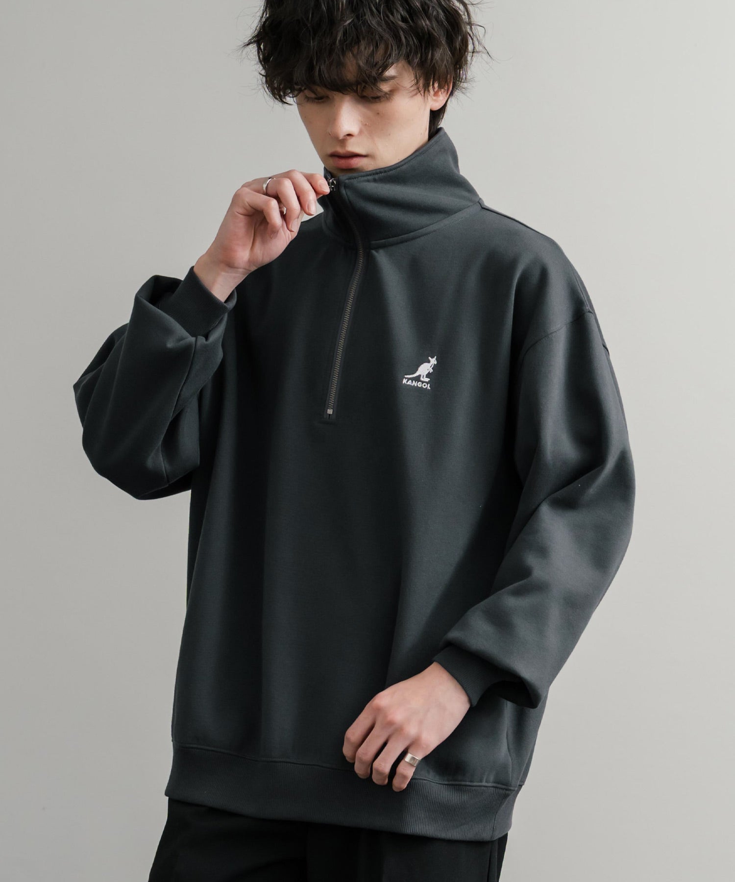 新色追加 KANGOL カンゴール 別注コラボ 裏起毛ロゴ刺繍ハーフジップ 13840