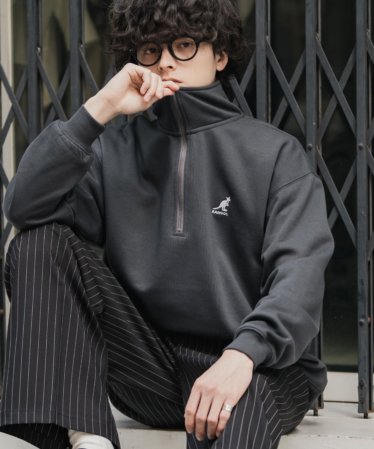 新色追加 KANGOL カンゴール 別注コラボオーバーサイズ裏起毛ロゴ刺繍ハーフジップハイネックスウェットトレーナー 13840 【セットアップ可能】