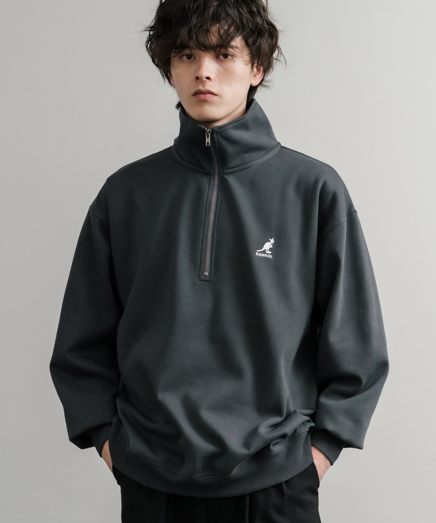 新色追加 KANGOL カンゴール 別注コラボ 裏起毛ロゴ刺繍ハーフジップ 13840