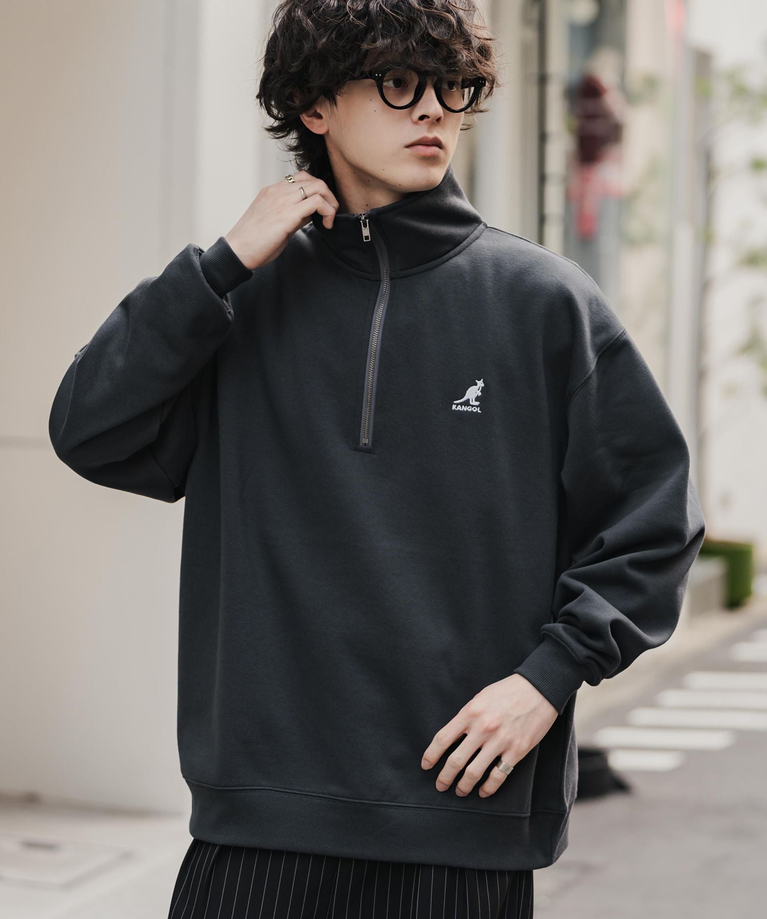 新色追加 KANGOL カンゴール 別注コラボオーバーサイズ裏起毛ロゴ刺繍ハーフジップハイネックスウェットトレーナー 13840 【セットアップ可能】