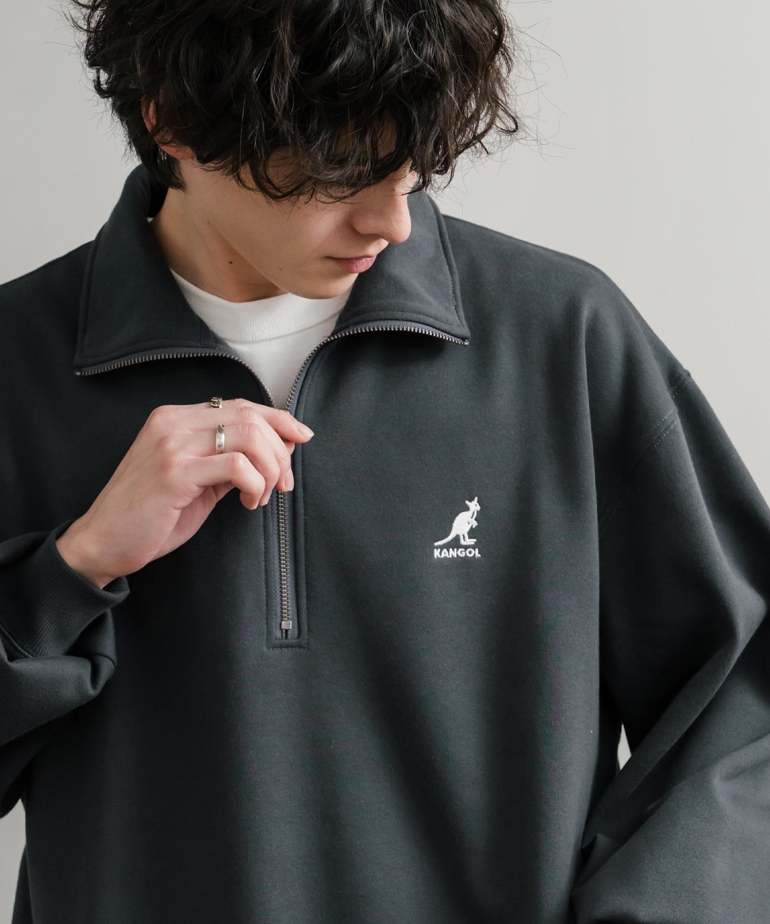 新色追加 KANGOL カンゴール 別注コラボ 裏起毛ロゴ刺繍ハーフジップ 13840