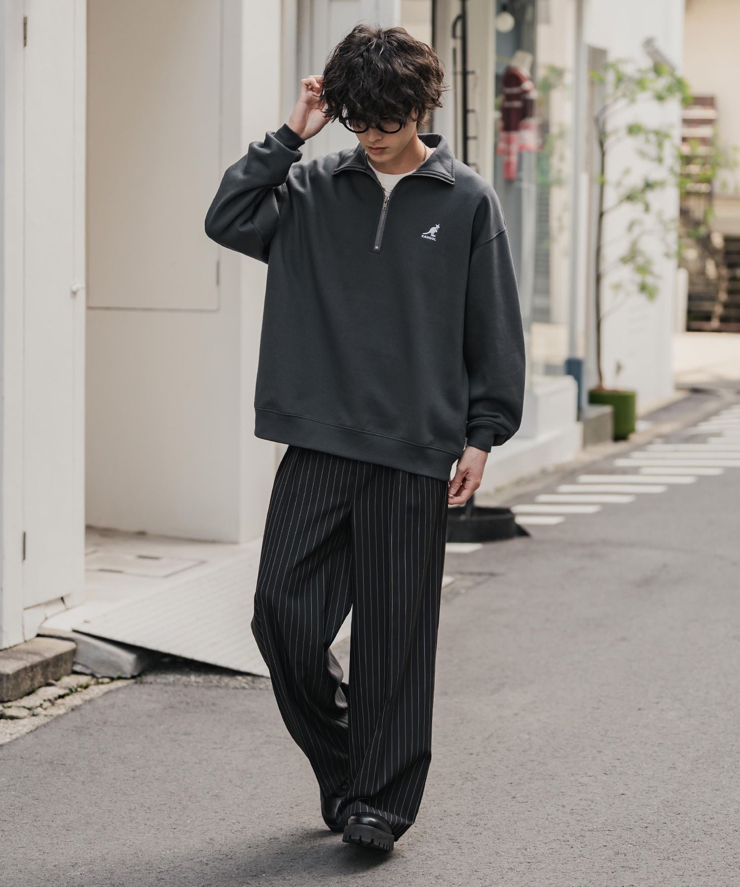 新色追加 KANGOL カンゴール 別注コラボオーバーサイズ裏起毛ロゴ刺繍ハーフジップハイネックスウェットトレーナー 13840 【セットアップ可能】