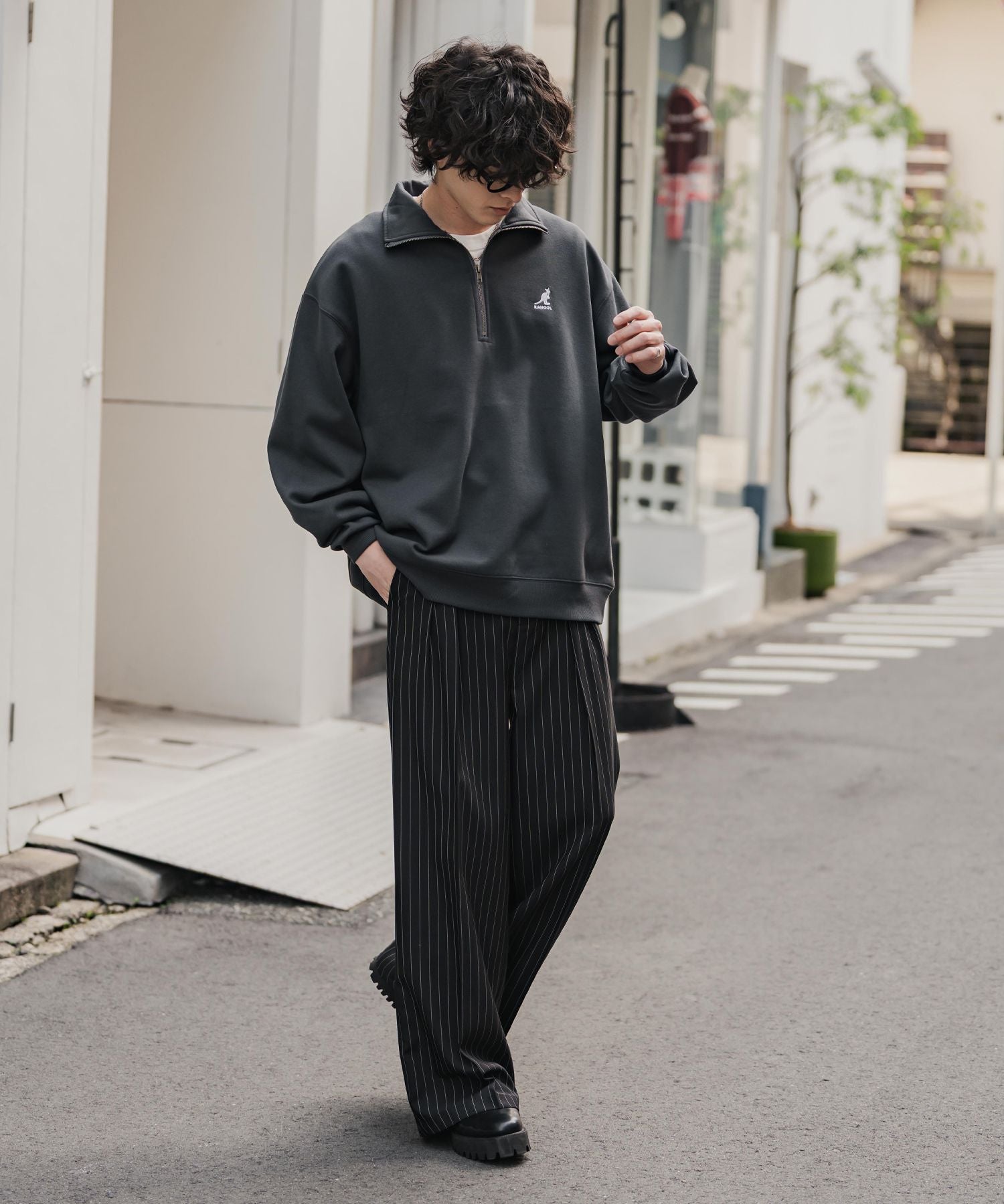 新色追加 KANGOL カンゴール 別注コラボオーバーサイズ裏起毛ロゴ刺繍ハーフジップハイネックスウェットトレーナー 13840 【セットアップ可能】