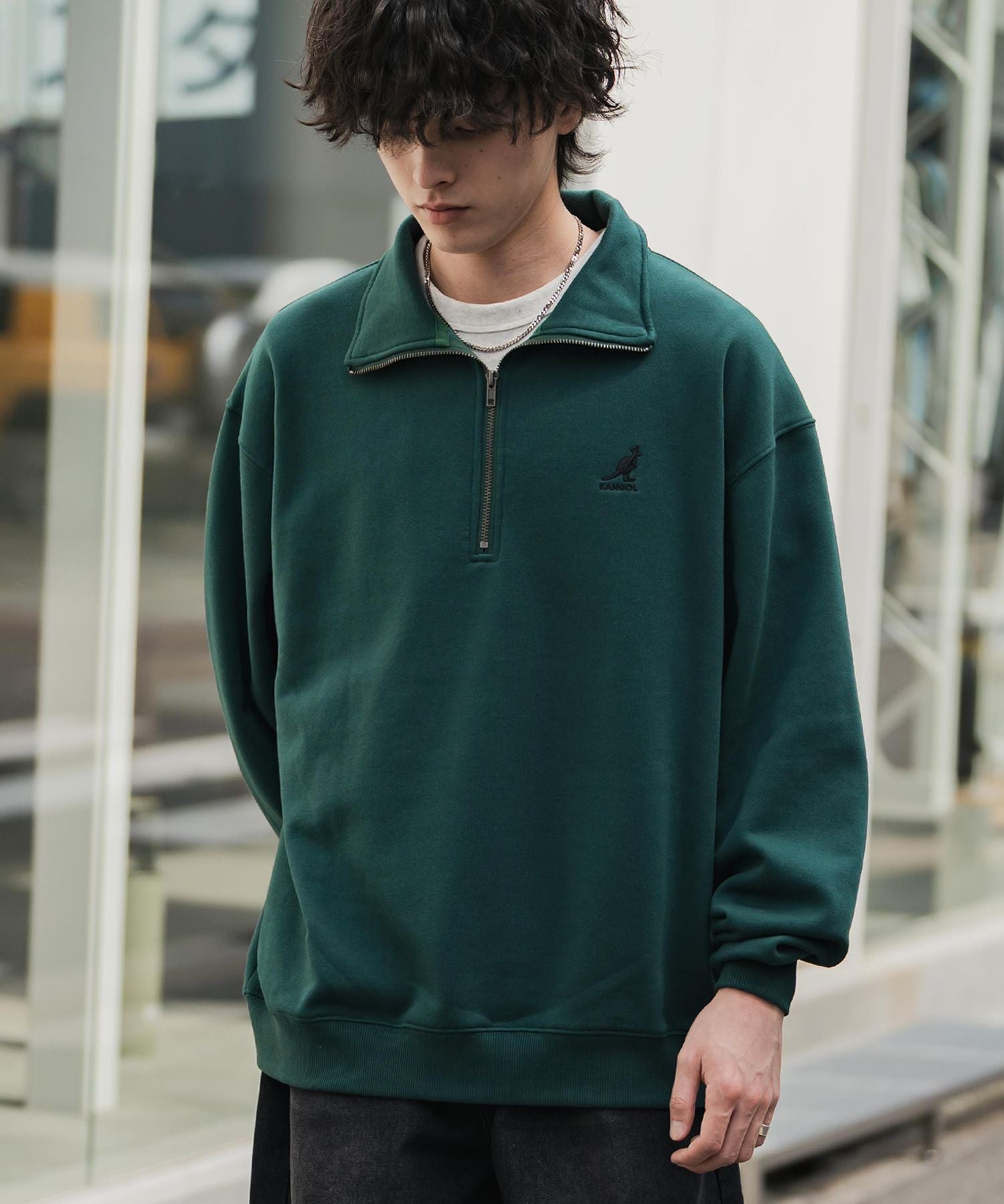 新色追加 KANGOL カンゴール 別注コラボオーバーサイズ裏起毛ロゴ刺繍ハーフジップハイネックスウェットトレーナー 13840 【セットアップ可能】