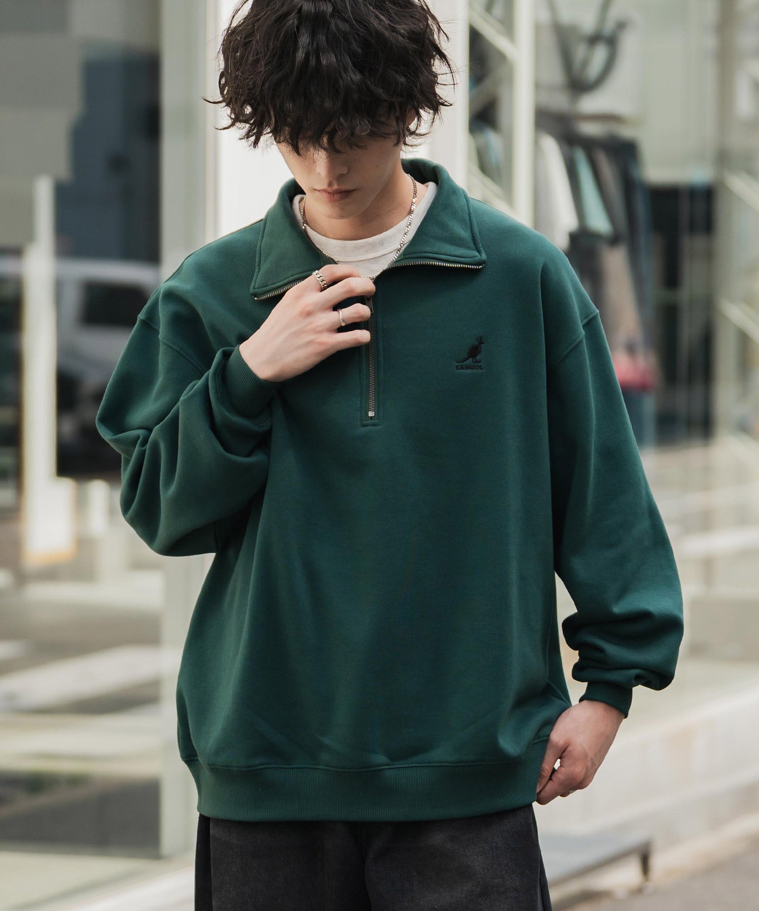 新色追加 KANGOL カンゴール 別注コラボオーバーサイズ裏起毛ロゴ刺繍ハーフジップハイネックスウェットトレーナー 13840 【セットアップ可能】