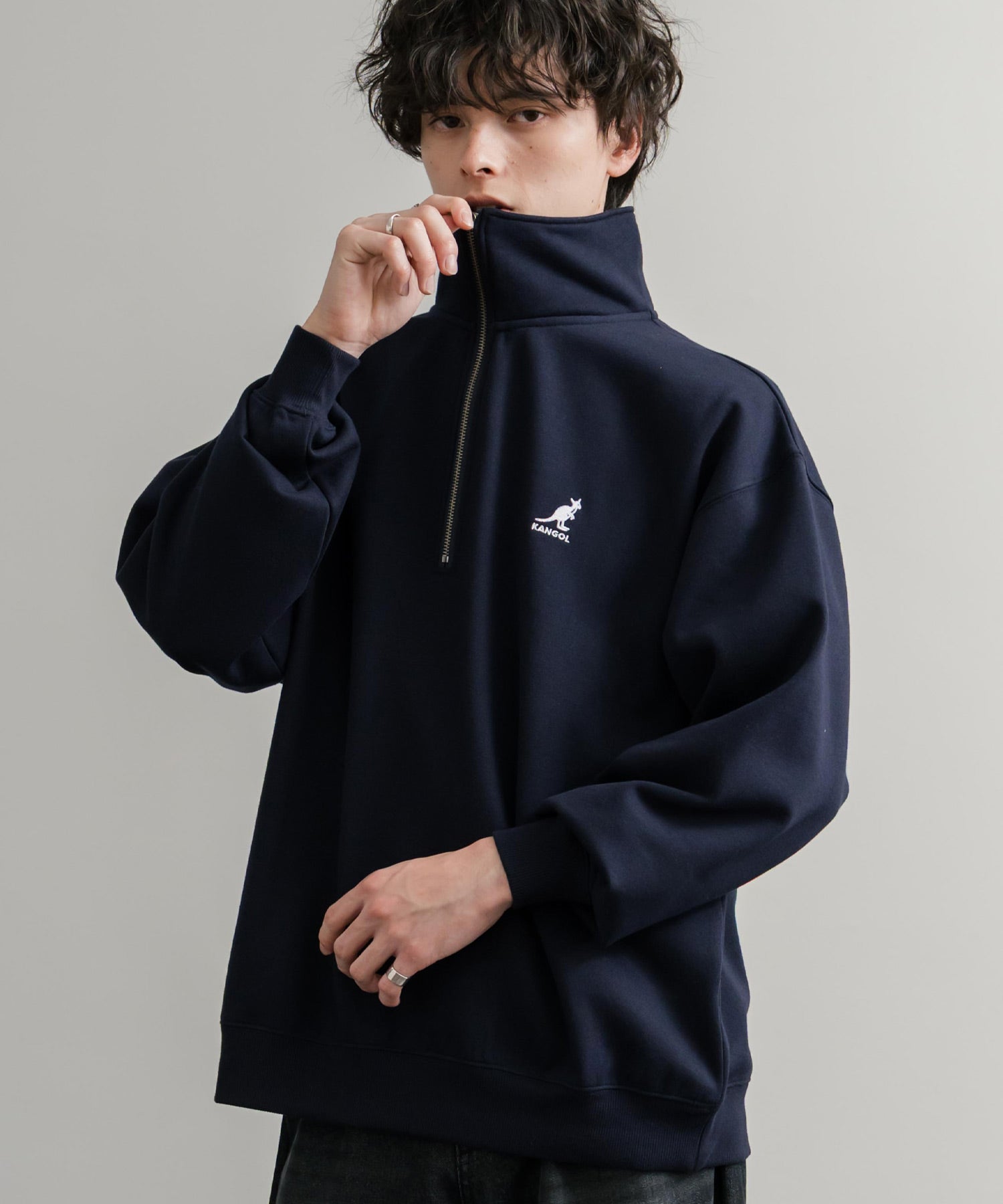 新色追加 KANGOL カンゴール 別注コラボ 裏起毛ロゴ刺繍ハーフジップ 13840