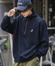 新色追加 KANGOL カンゴール 別注コラボオーバーサイズ裏起毛ロゴ刺繍ハーフジップハイネックスウェットトレーナー 13840 【セットアップ可能】