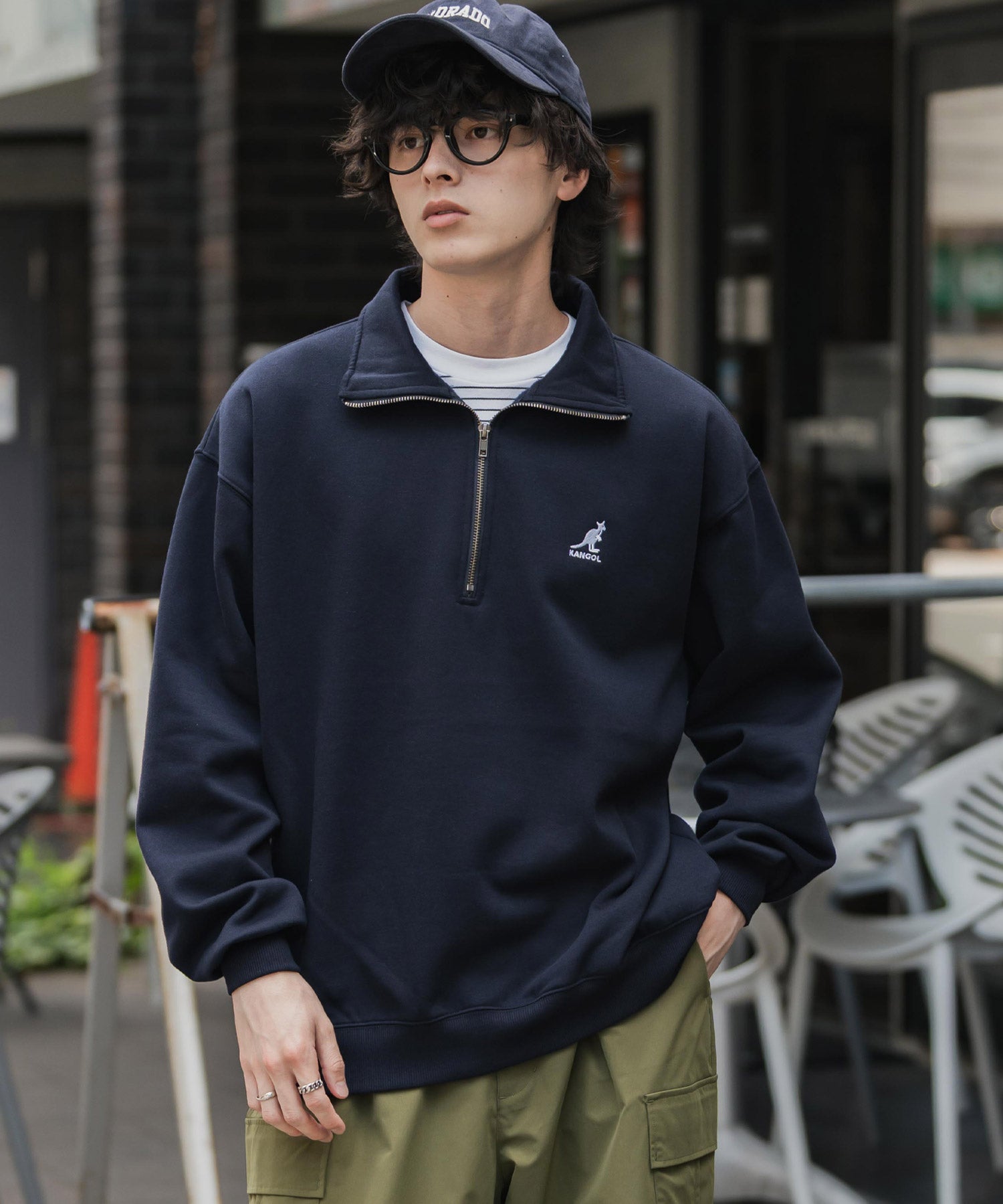 新色追加 KANGOL カンゴール 別注コラボオーバーサイズ裏起毛ロゴ刺繍ハーフジップハイネックスウェットトレーナー 13840 【セットアップ可能】