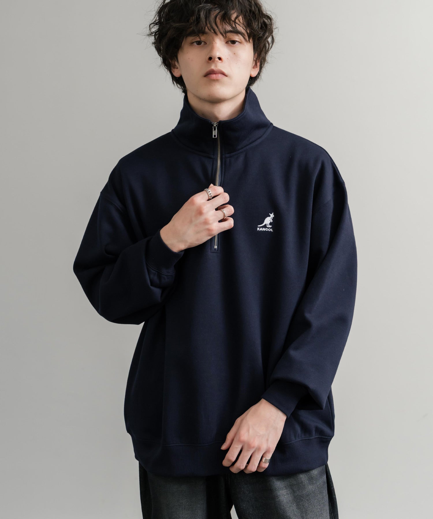 新色追加 KANGOL カンゴール 別注コラボ 裏起毛ロゴ刺繍ハーフジップ 13840