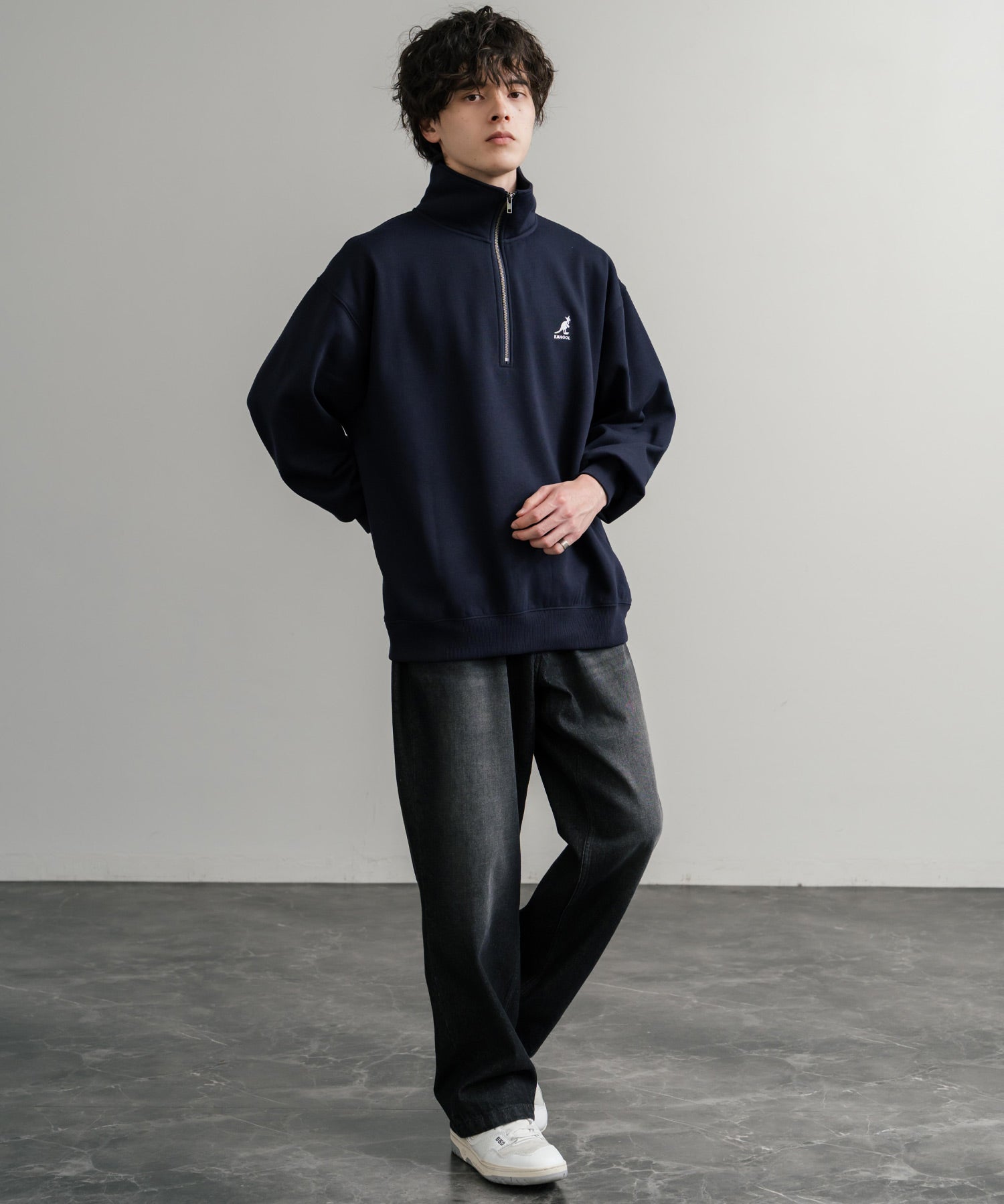 新色追加 KANGOL カンゴール 別注コラボ 裏起毛ロゴ刺繍ハーフジップ 13840