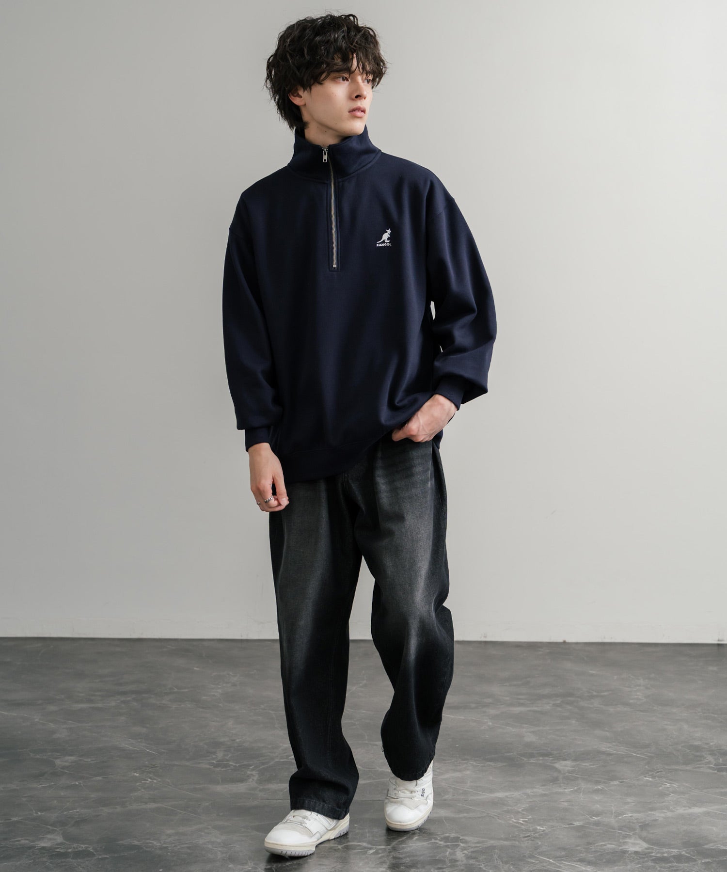 新色追加 KANGOL カンゴール 別注コラボ 裏起毛ロゴ刺繍ハーフジップ 13840