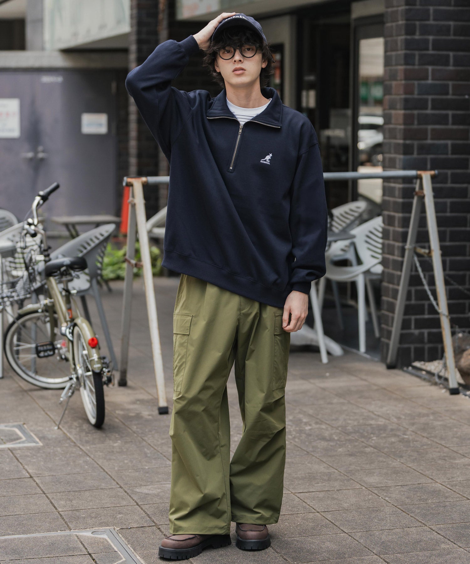 新色追加 KANGOL カンゴール 別注コラボオーバーサイズ裏起毛ロゴ刺繍ハーフジップハイネックスウェットトレーナー 13840 【セットアップ可能】