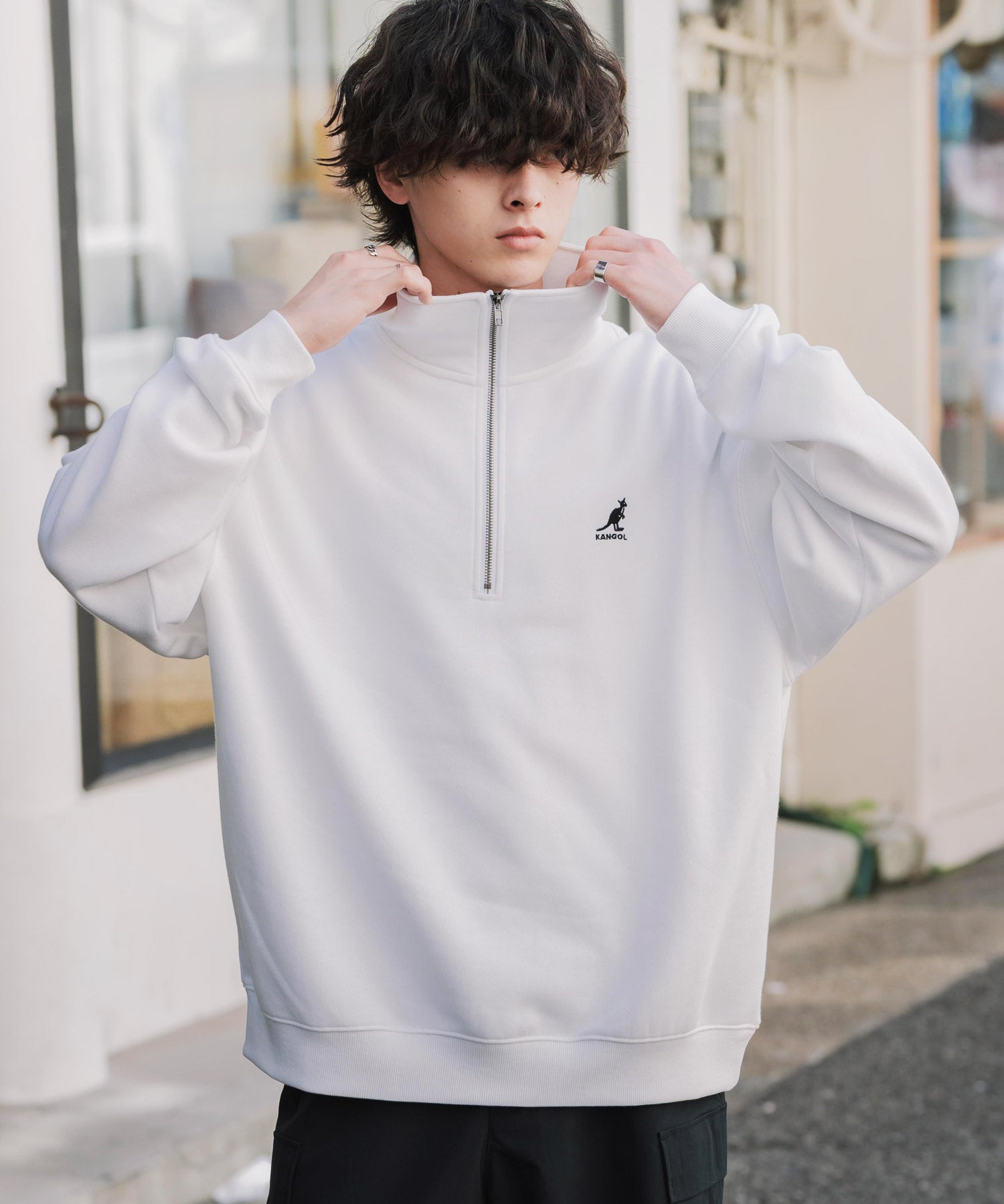 新色追加 KANGOL カンゴール 別注コラボオーバーサイズ裏起毛ロゴ刺繍ハーフジップハイネックスウェットトレーナー 13840 【セットアップ可能】