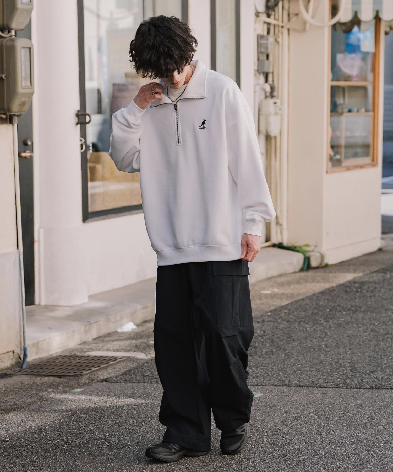 新色追加 KANGOL カンゴール 別注コラボオーバーサイズ裏起毛ロゴ刺繍ハーフジップハイネックスウェットトレーナー 13840 【セットアップ可能】