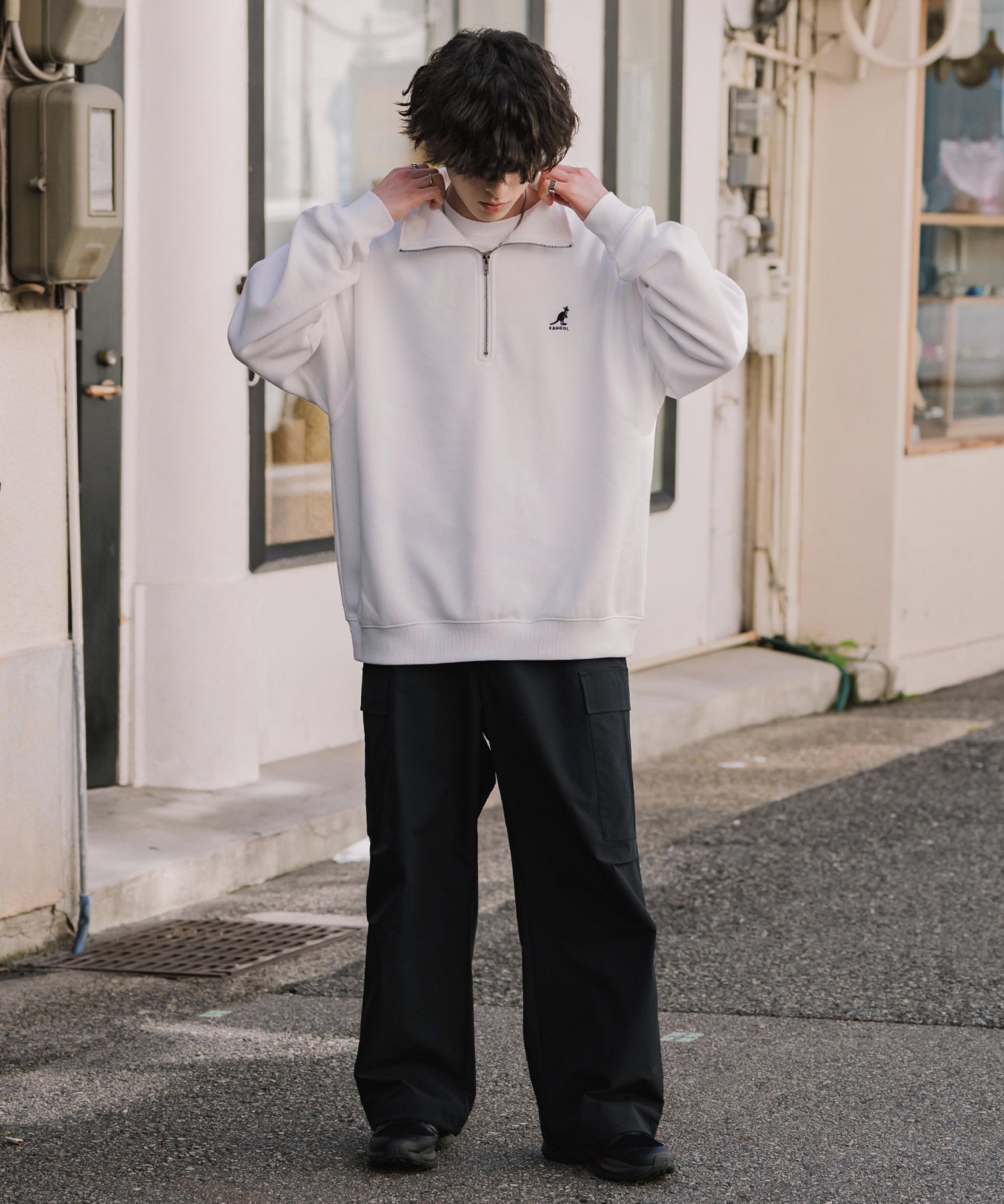 新色追加 KANGOL カンゴール 別注コラボオーバーサイズ裏起毛ロゴ刺繍ハーフジップハイネックスウェットトレーナー 13840 【セットアップ可能】