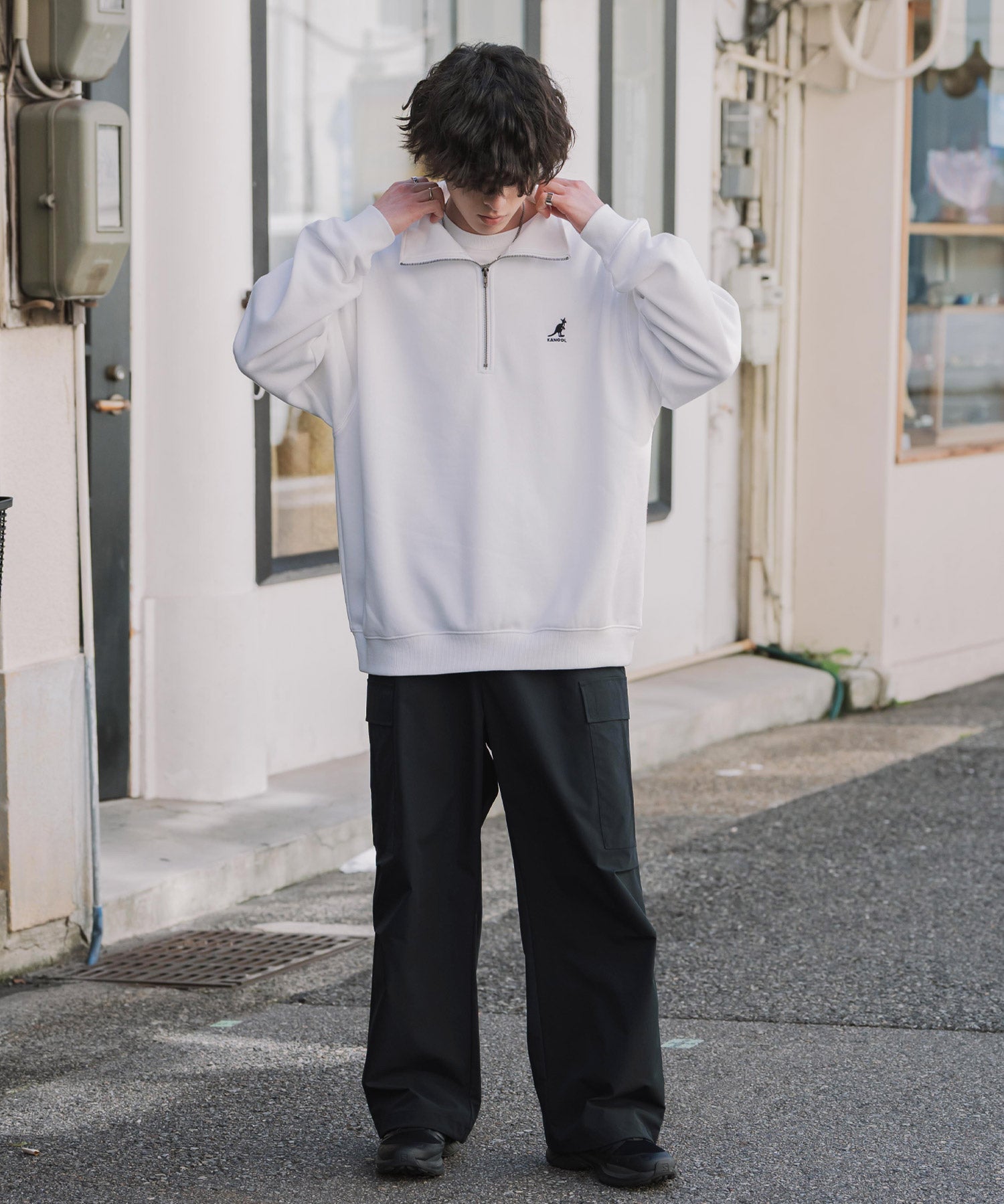 新色追加 KANGOL カンゴール 別注コラボオーバーサイズ裏起毛ロゴ刺繍ハーフジップハイネックスウェットトレーナー 13840 【セットアップ可能】