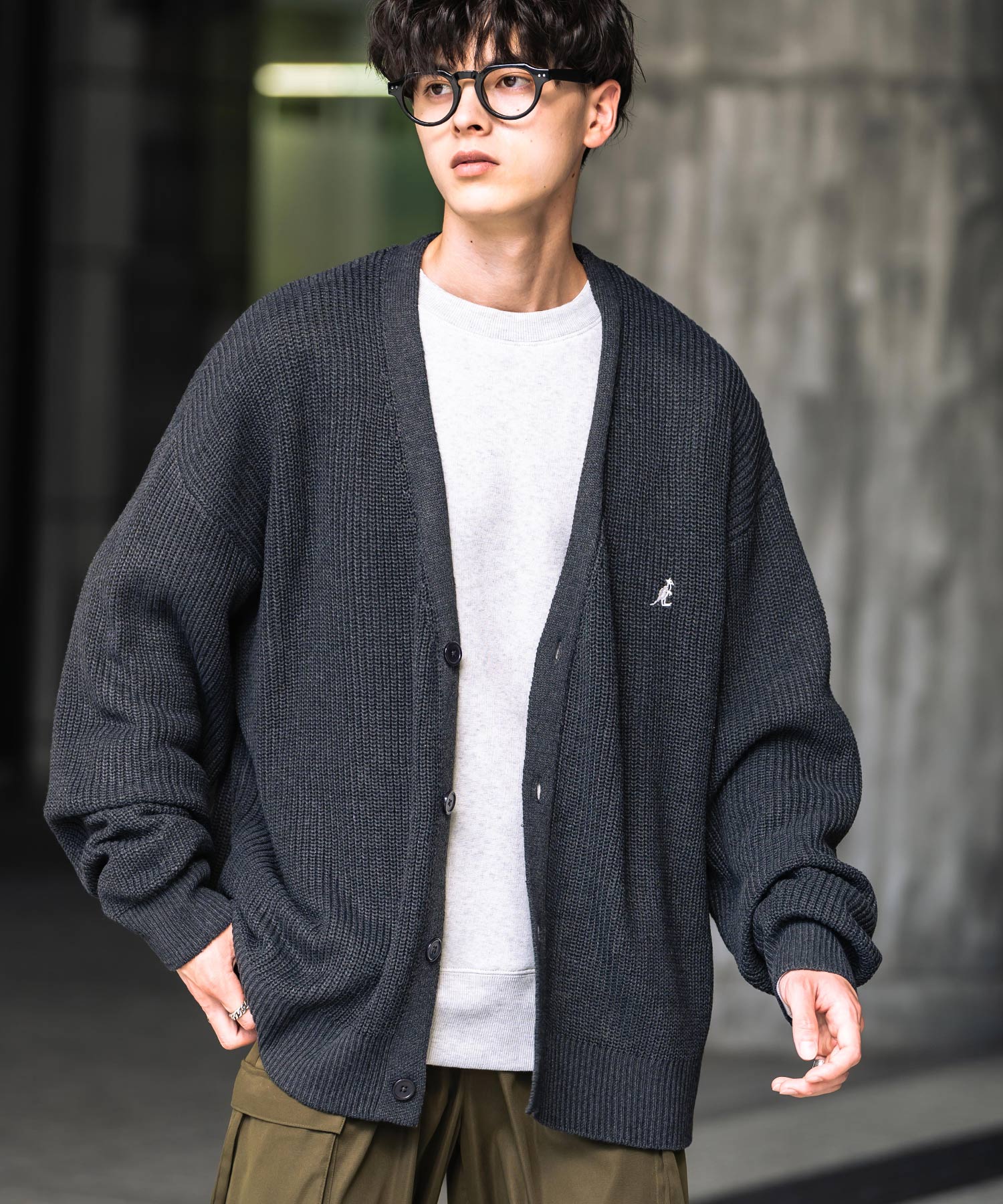 KANGOL カンゴール 別注コラボワンポイント刺繍ニットカーディガン