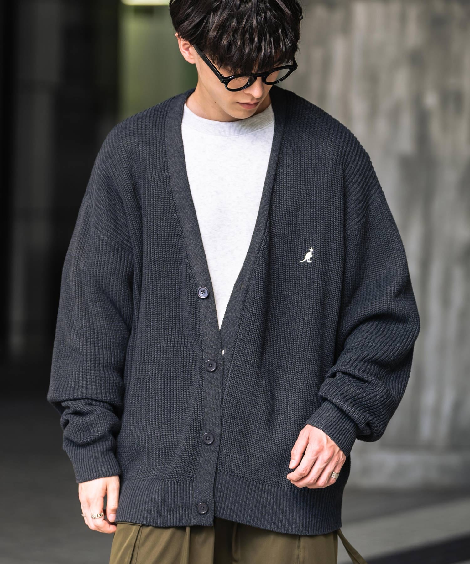 KANGOL カンゴール 別注コラボワンポイント刺繍ニットカーディガン