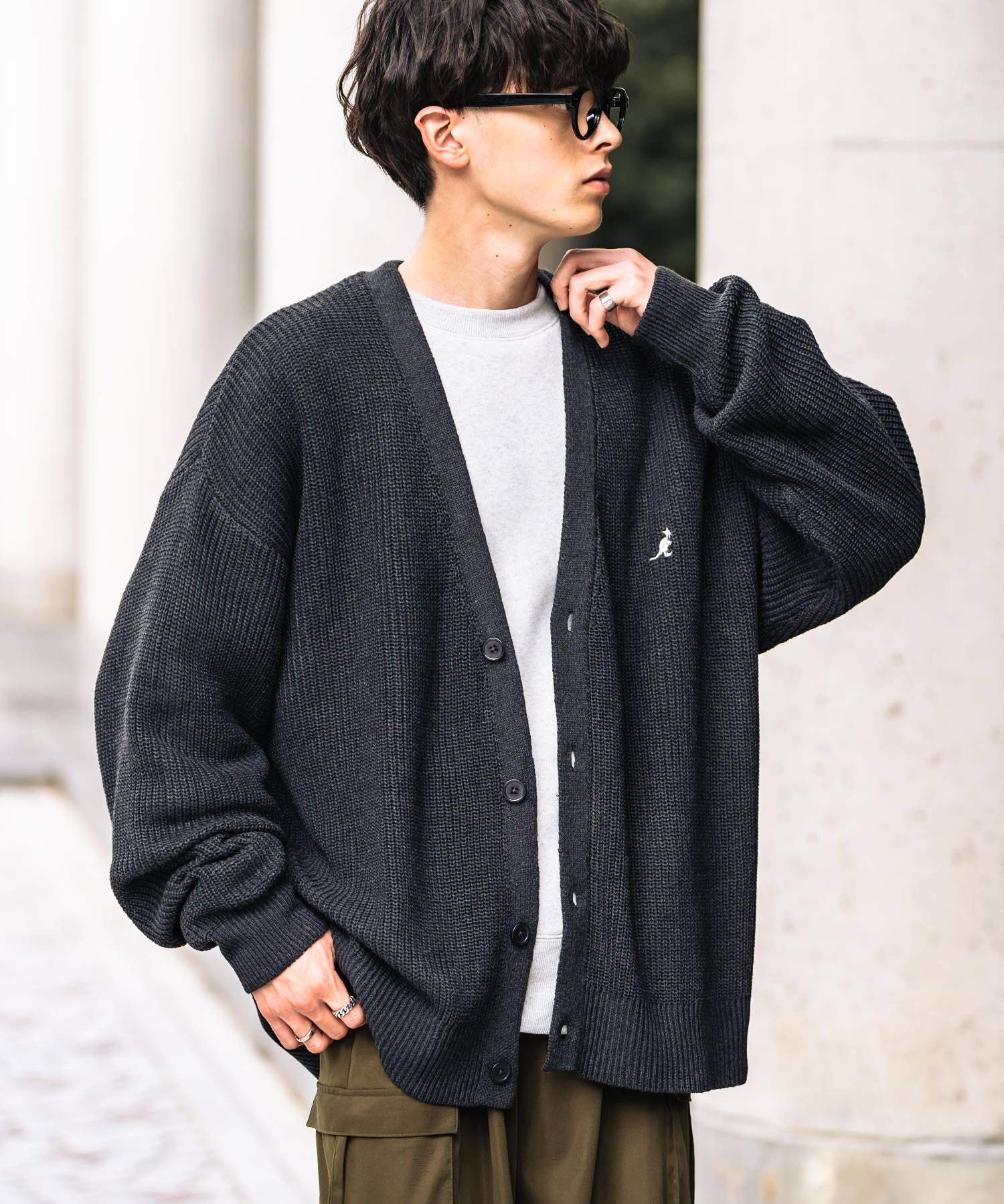 KANGOL カンゴール 別注コラボワンポイント刺繍ニットカーディガン