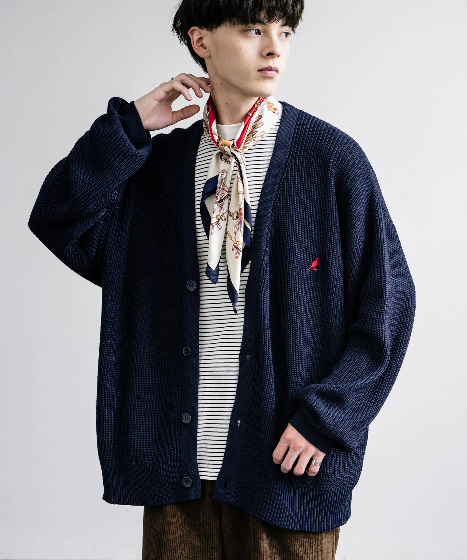 kolor / 天竺ニット カーディガン/クリノジャケット/サイズ2(2) KANGOL カンゴール 別注コラボワンポイント刺繍ニットカーディガン