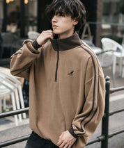 新色追加 KANGOL カンゴール 別注コラボオーバーサイズサイドラインワンポイントロゴ刺繍ハーフジップフリーストレーナー 13847