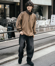 新色追加 KANGOL カンゴール 別注コラボオーバーサイズサイドラインワンポイントロゴ刺繍ハーフジップフリーストレーナー 13847