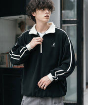新色追加 KANGOL カンゴール 別注コラボオーバーサイズサイドラインワンポイントロゴ刺繍ハーフジップフリーストレーナー 13847