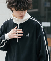 新色追加 KANGOL カンゴール 別注コラボオーバーサイズサイドラインワンポイントロゴ刺繍ハーフジップフリーストレーナー 13847