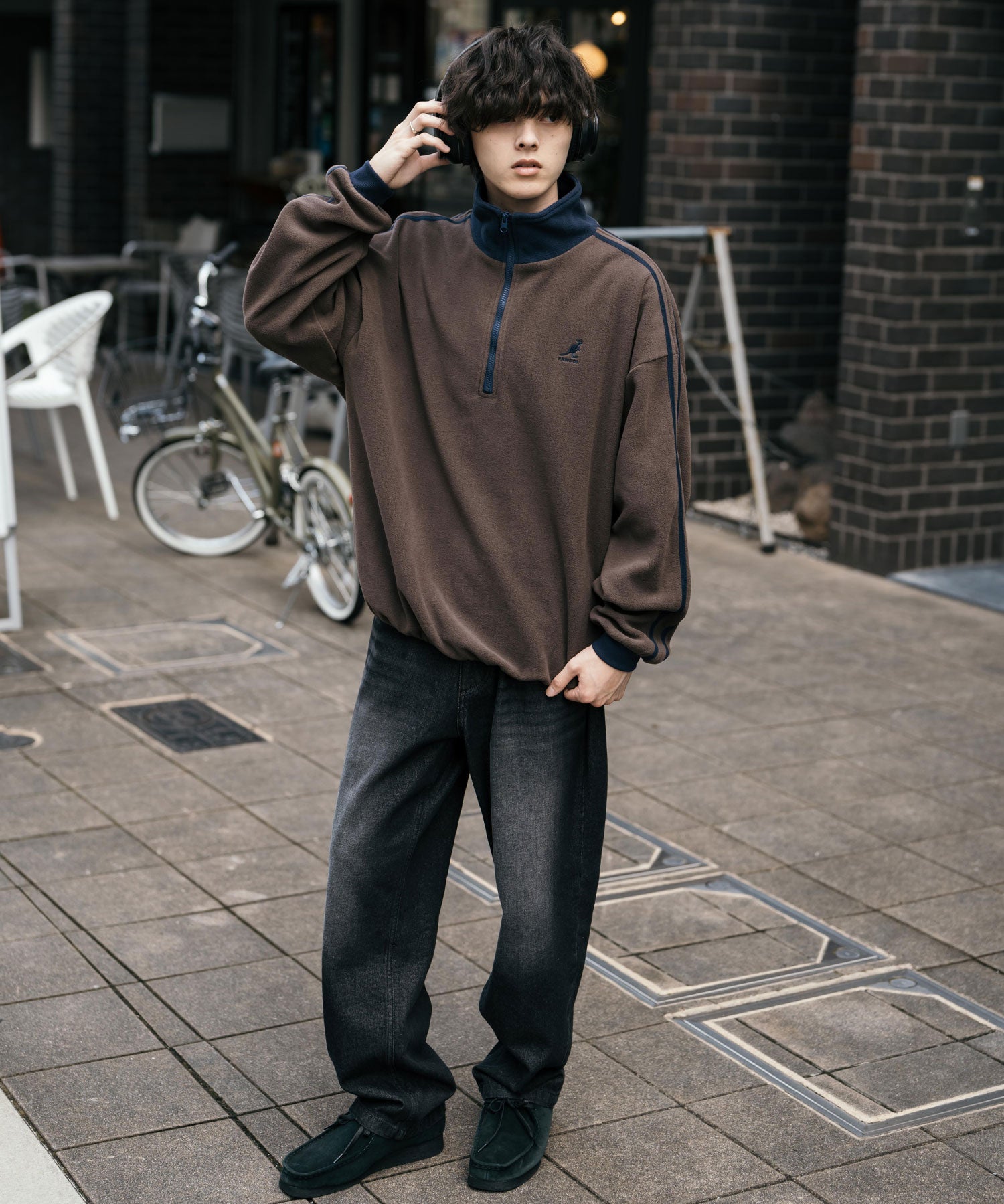 新色追加 KANGOL カンゴール 別注コラボオーバーサイズサイドラインワンポイントロゴ刺繍ハーフジップフリーストレーナー 13847