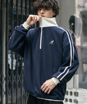 新色追加 KANGOL カンゴール 別注コラボオーバーサイズサイドラインワンポイントロゴ刺繍ハーフジップフリーストレーナー 13847