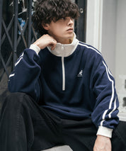 新色追加 KANGOL カンゴール 別注コラボオーバーサイズサイドラインワンポイントロゴ刺繍ハーフジップフリーストレーナー 13847