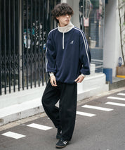 新色追加 KANGOL カンゴール 別注コラボオーバーサイズサイドラインワンポイントロゴ刺繍ハーフジップフリーストレーナー 13847