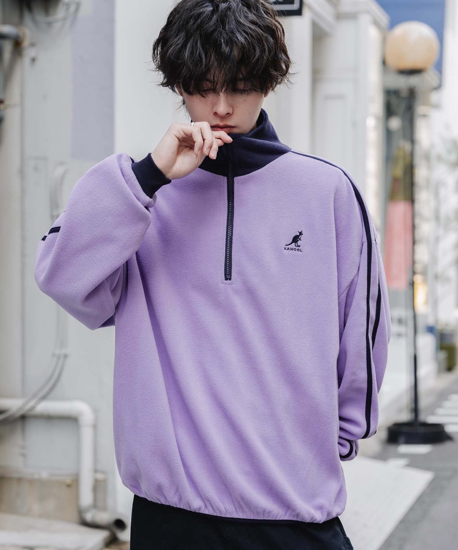 新色追加 KANGOL カンゴール 別注コラボオーバーサイズサイドラインワンポイントロゴ刺繍ハーフジップフリーストレーナー 13847