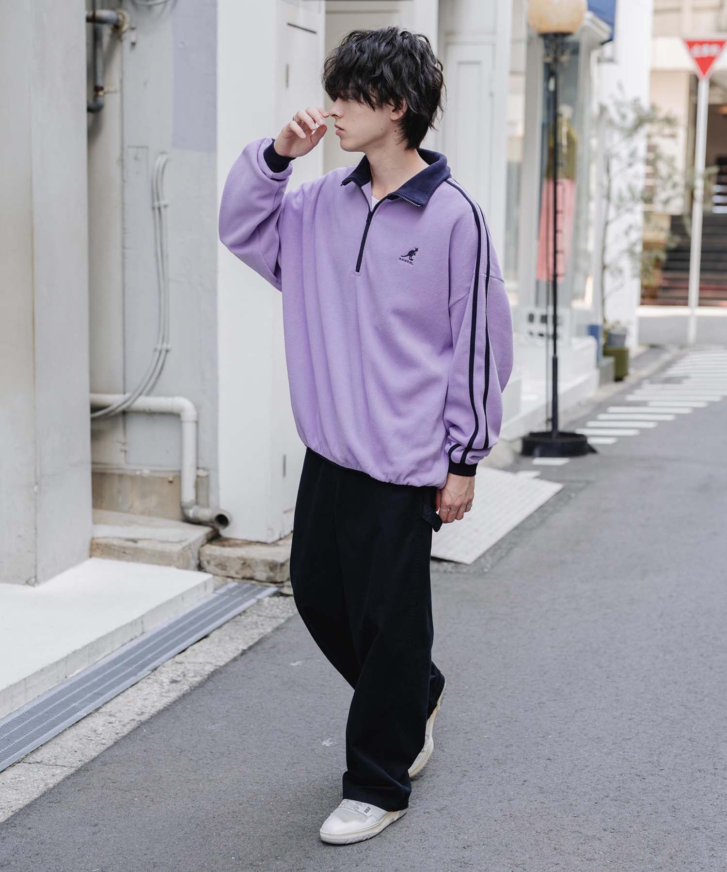 新色追加 KANGOL カンゴール 別注コラボオーバーサイズサイドラインワンポイントロゴ刺繍ハーフジップフリーストレーナー 13847