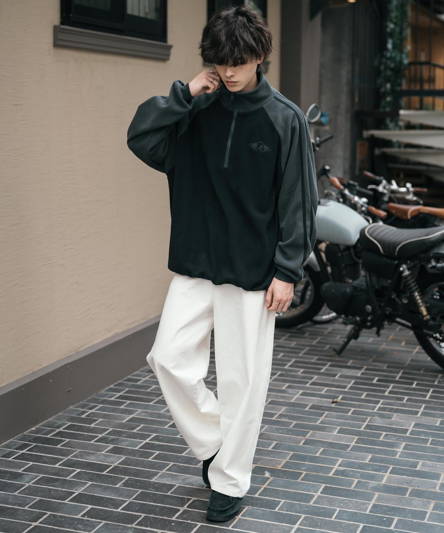 新色追加 KANGOL カンゴール 別注コラボオーバーサイズサイドラインワンポイントロゴ刺繍ハーフジップフリーストレーナー 13847