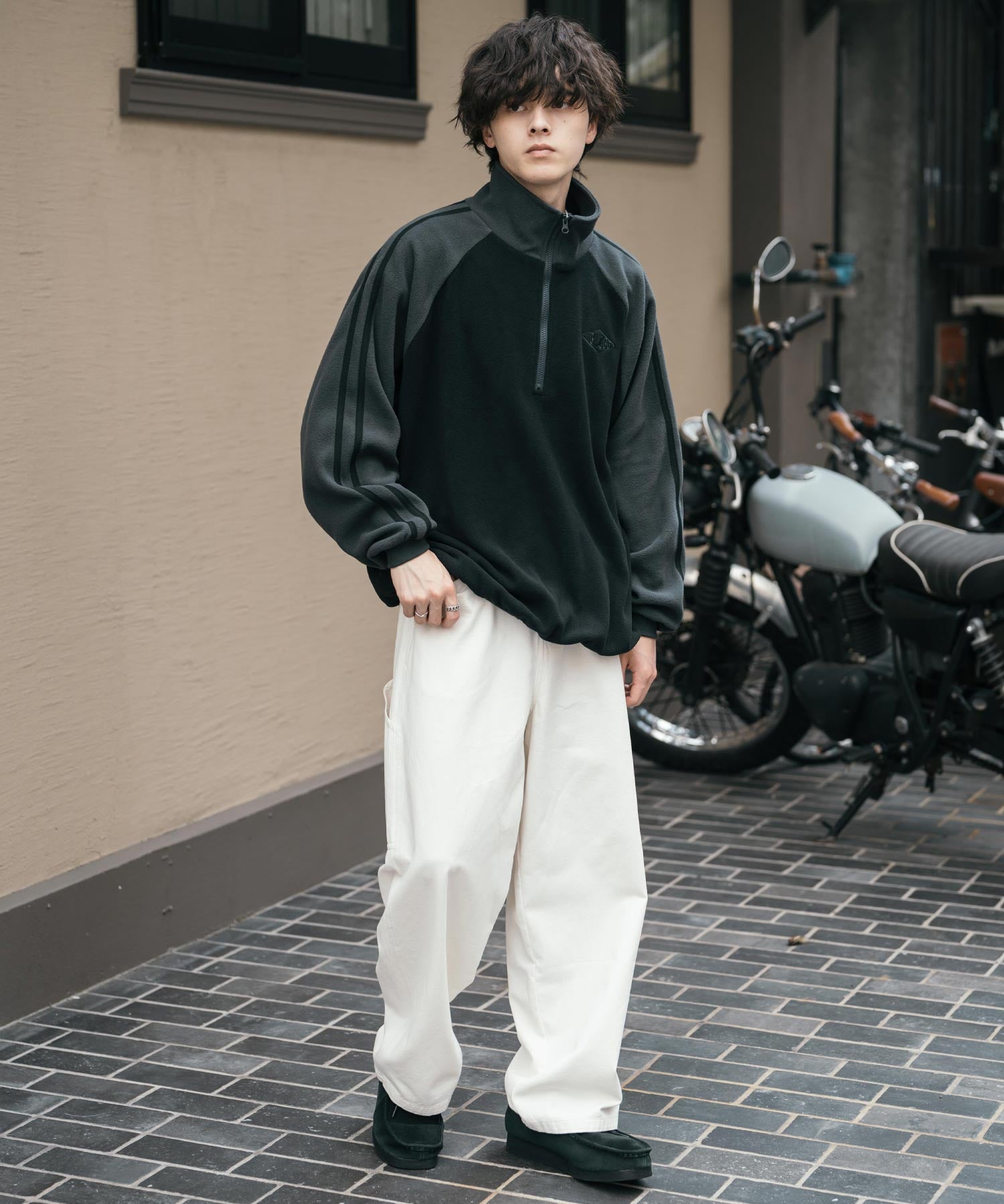 新色追加 KANGOL カンゴール 別注コラボオーバーサイズサイドラインワンポイントロゴ刺繍ハーフジップフリーストレーナー 13847