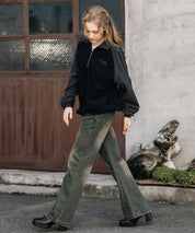 新色追加 KANGOL カンゴール 別注コラボオーバーサイズサイドラインワンポイントロゴ刺繍ハーフジップフリーストレーナー 13847