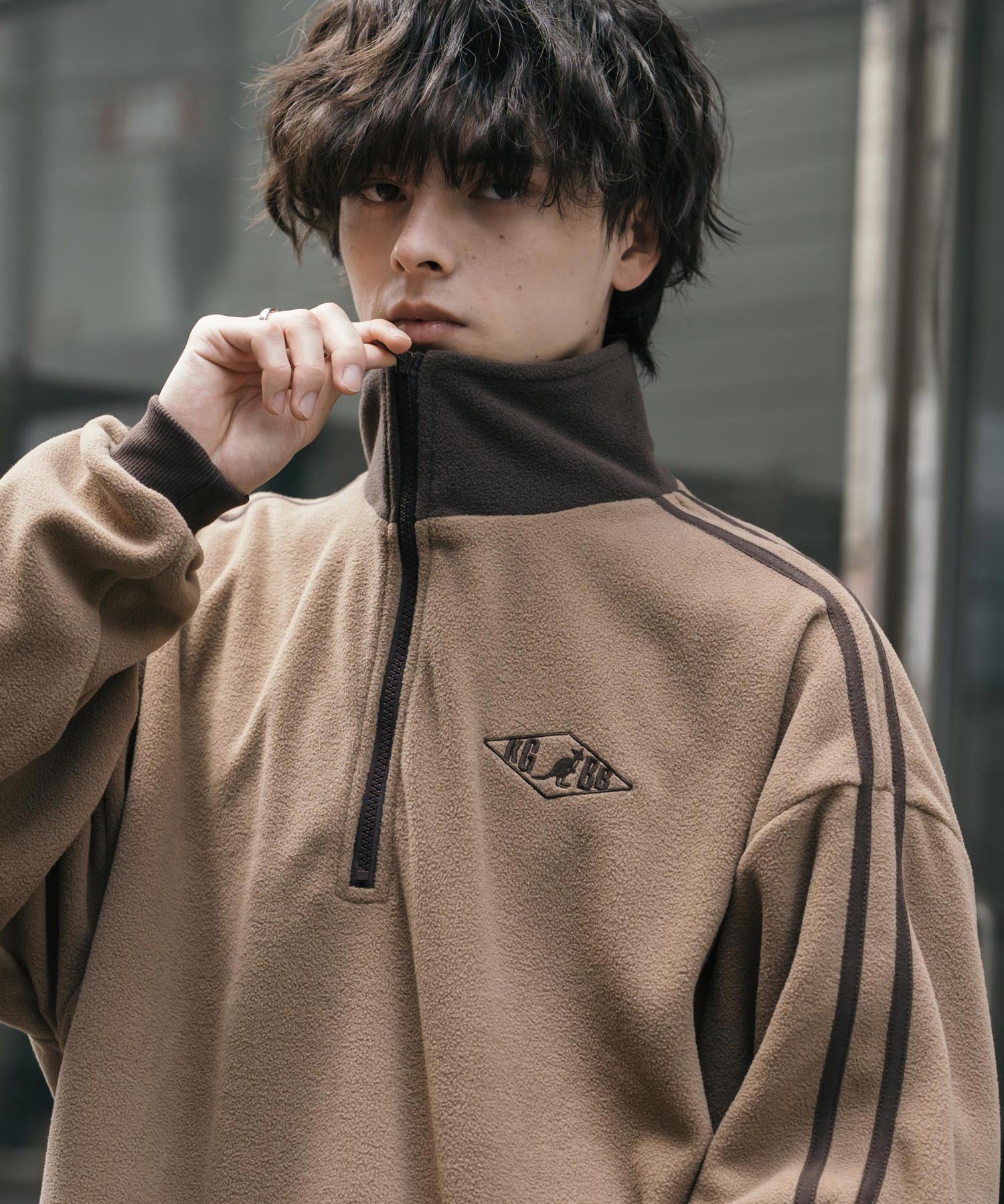 新色追加 KANGOL カンゴール 別注コラボオーバーサイズサイドラインワンポイントロゴ刺繍ハーフジップフリーストレーナー 13847