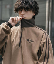 新色追加 KANGOL カンゴール 別注コラボオーバーサイズサイドラインワンポイントロゴ刺繍ハーフジップフリーストレーナー 13847