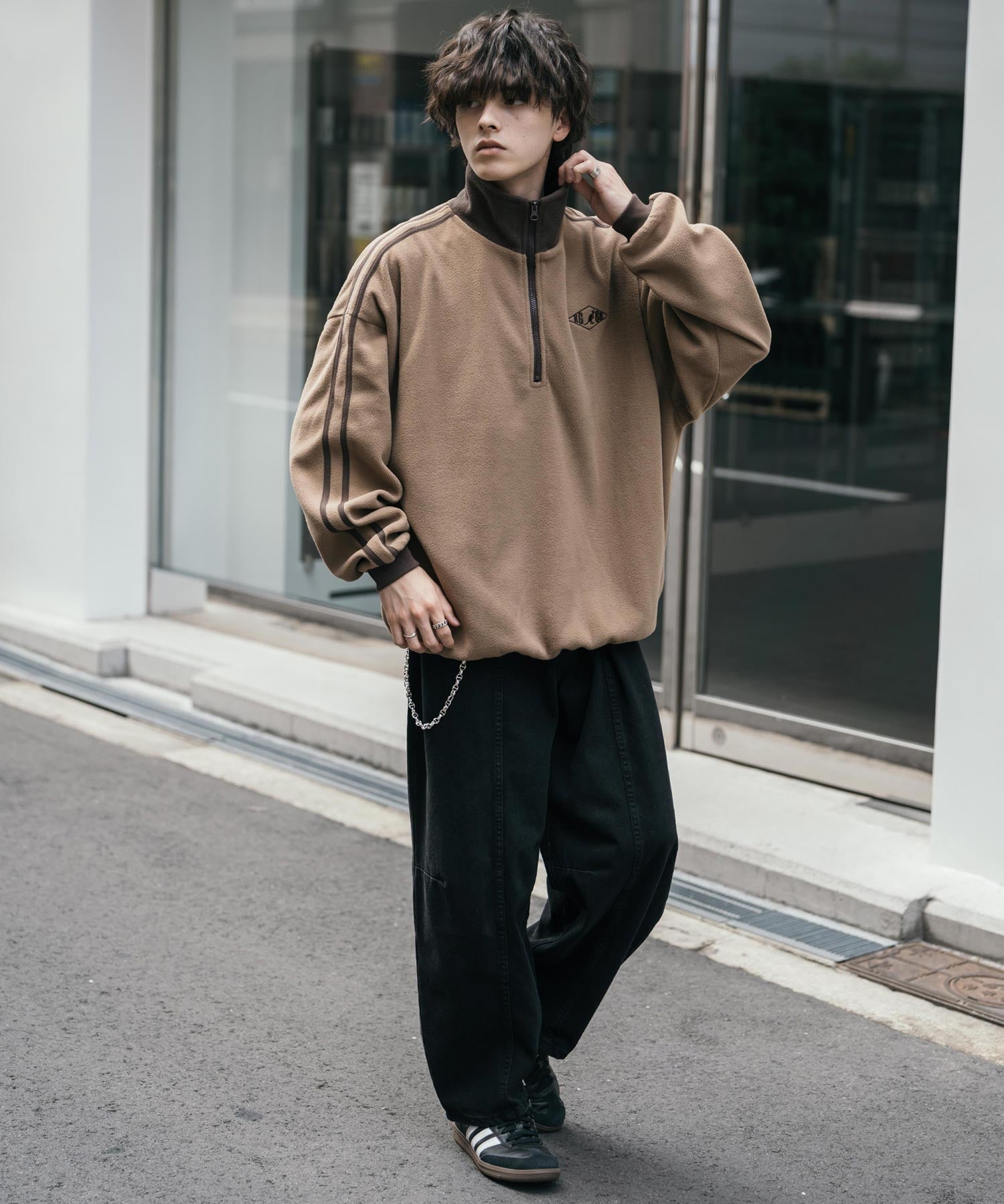 新色追加 KANGOL カンゴール 別注コラボオーバーサイズサイドラインワンポイントロゴ刺繍ハーフジップフリーストレーナー 13847