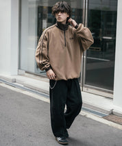 新色追加 KANGOL カンゴール 別注コラボオーバーサイズサイドラインワンポイントロゴ刺繍ハーフジップフリーストレーナー 13847