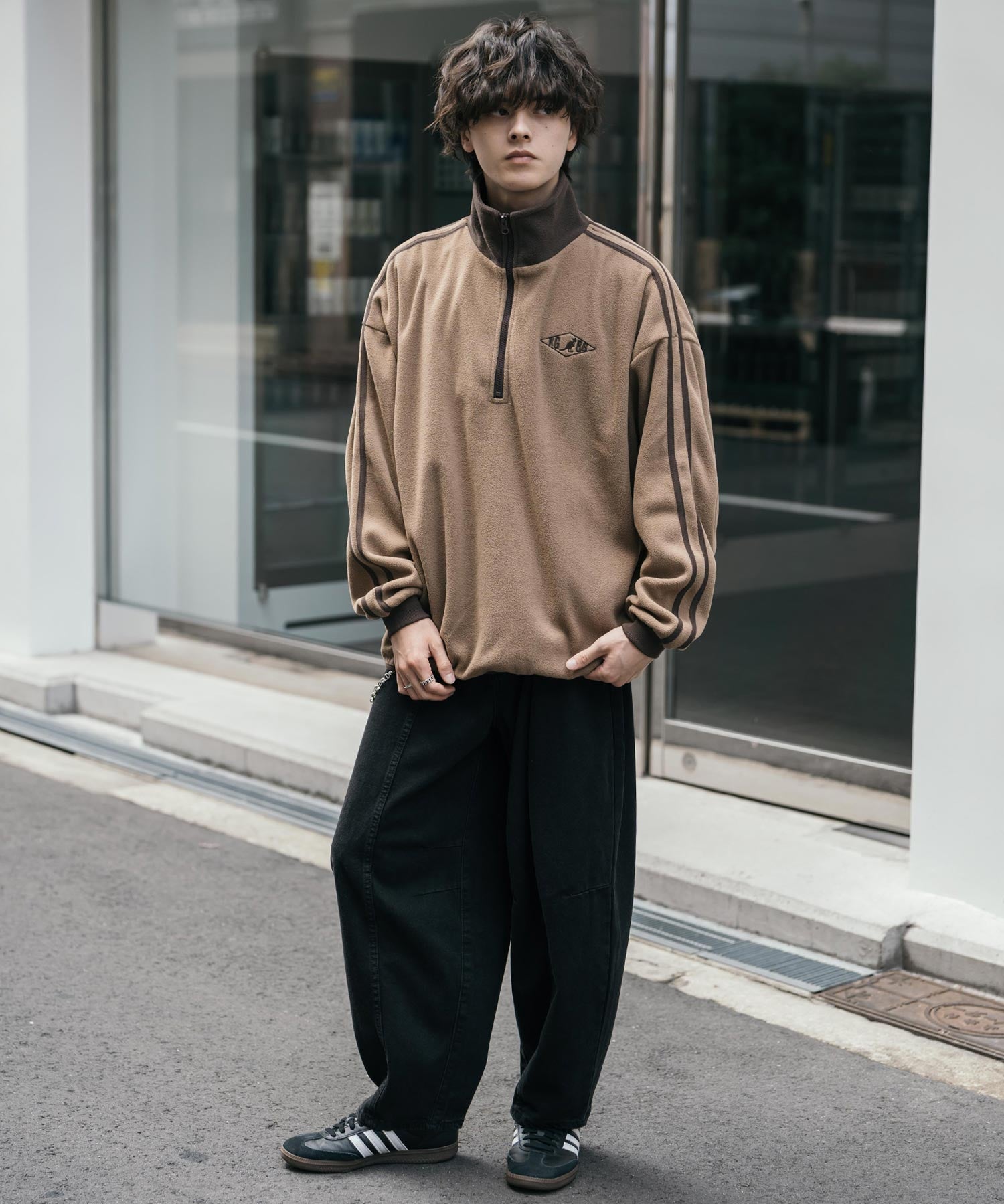 新色追加 KANGOL カンゴール 別注コラボオーバーサイズサイドラインワンポイントロゴ刺繍ハーフジップフリーストレーナー 13847