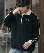 新色追加 KANGOL カンゴール 別注コラボオーバーサイズサイドラインワンポイントロゴ刺繍ハーフジップフリーストレーナー 13847