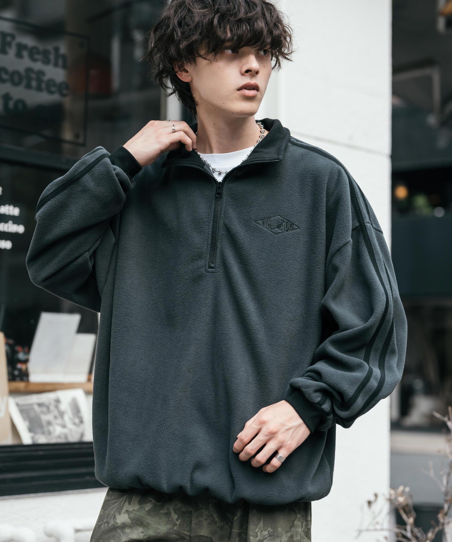 新色追加 KANGOL カンゴール 別注コラボオーバーサイズサイドラインワンポイントロゴ刺繍ハーフジップフリーストレーナー 13847